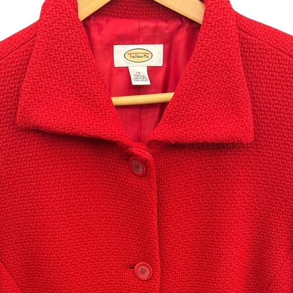 Talbots Wool Tweed Ruby Red Pea Coat Women 14 - Picture 2 of 8